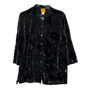 Ruby Rd. 16 Womens Button Front Shirt Burn Out Velvet Geometric Print Plus